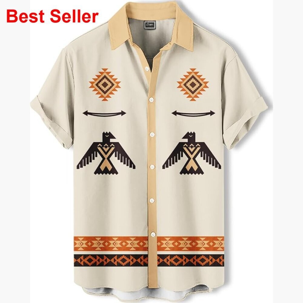 Men's Novelty Button Down Shirt, Short Sleeve, 100% Polyester